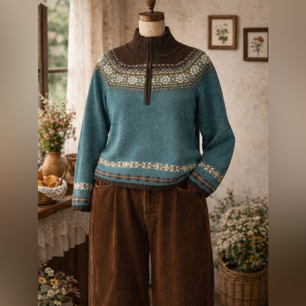 Eddie Bauer Fair Isle Pullover Cashmere, Cotton, Wool, Angora Blend Sweater